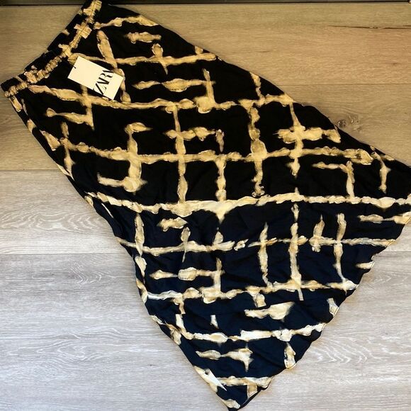 ZARA PRINTED FLOWING SKIRT XS BLACK/CREAM NWT - Picture 3 of 8